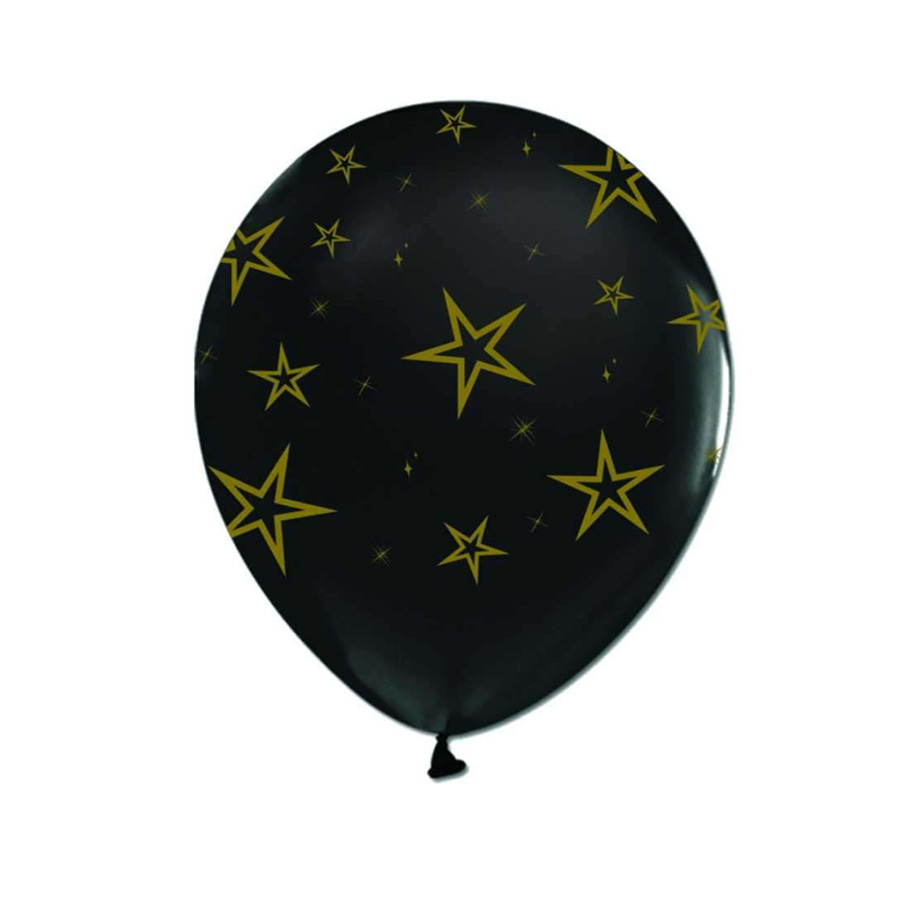 Çepeçevre Gold Yıldızlar Baskılı Siyah Balon 10'lu