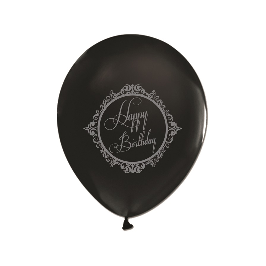 Çepeçevre Balon Happy Birthday Gümüş Baskılı Siyah 10'lu