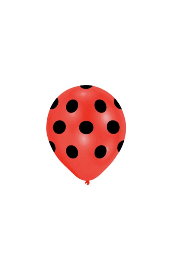 Balon Puantiyeli Kırmızı Zemin Siyah 10'lu